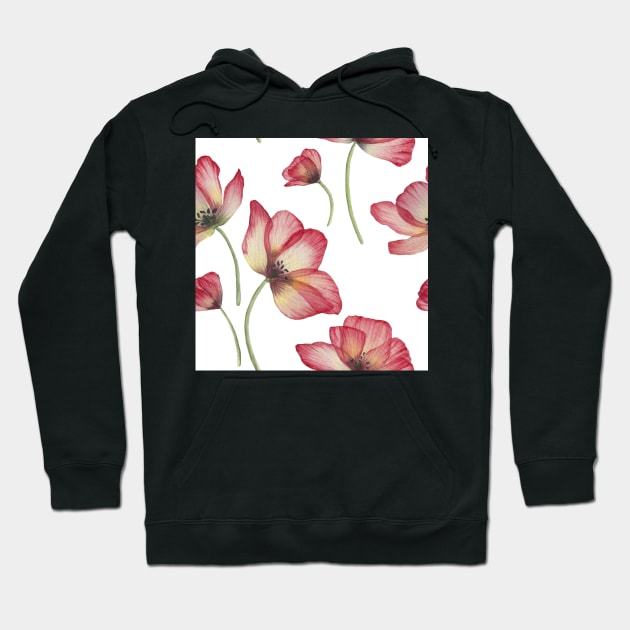 Red translucent Poppies watercolor print. Transparent Poppy flower romantic composition Hoodie by likapix